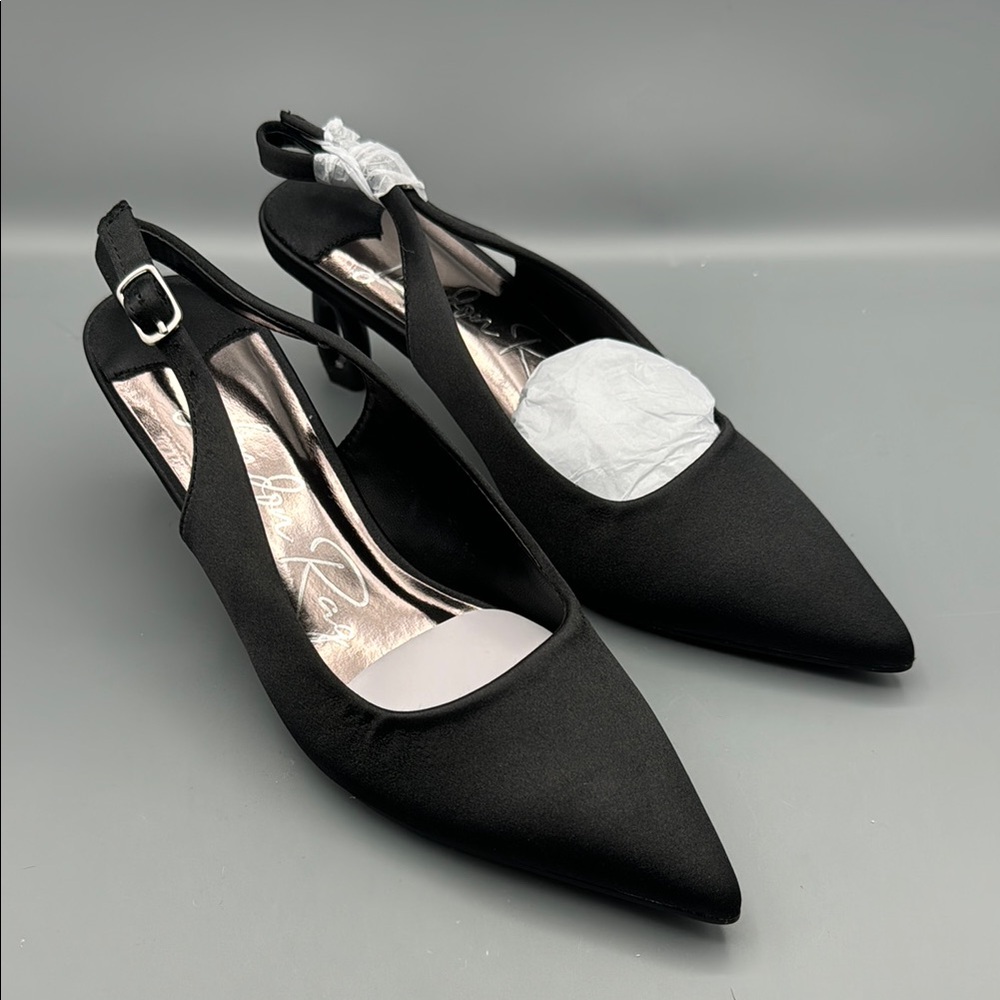 London Rag Satin Pointed Toe Slingbacks in Black